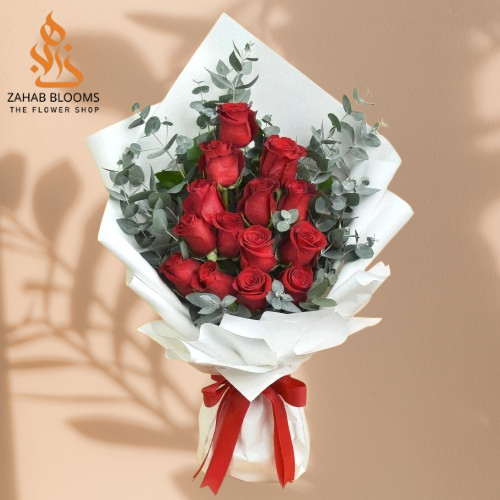 15 Red Rose Bouquet With White Rape